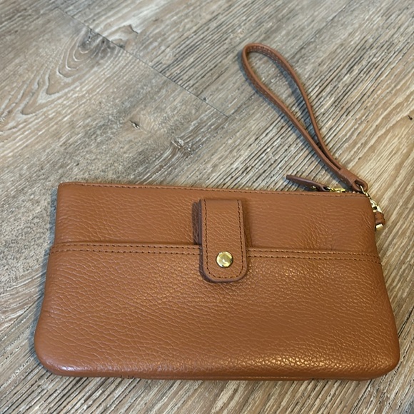 Lodis brown leather wristlet purse/wallet with removable strap. - Picture 4 of 12